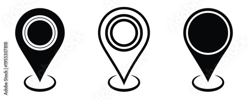  Modern black location map pin icons collection. Location pin icon in editable stroke for navigation, maps and geolocation designs in apps, websites and user interfaces. Vector illustration.