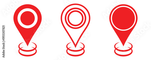 Red location pin symbol collection start here with map icon set. Start here map pointer signs. Flat location pin pointers and map markers for navigation , travel, destination and GPS interface design.