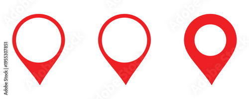 Red location pin symbol collection start here with map icon set. Start here map pointer signs. Flat location pin pointers and map markers for navigation , travel, destination and GPS interface design.