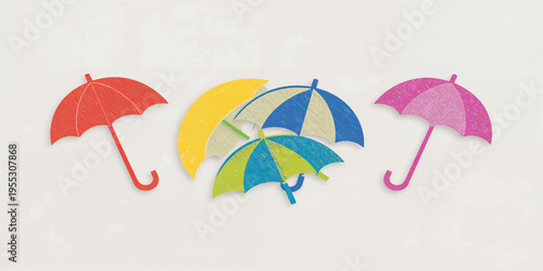 Colorful umbrella vector illustration with rain for weather design