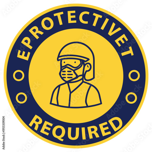 Blue and Yellow PPE Mandate Label for Industrial Use