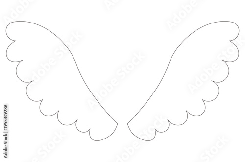 Simple black and white outline illustration of angel wings on white background