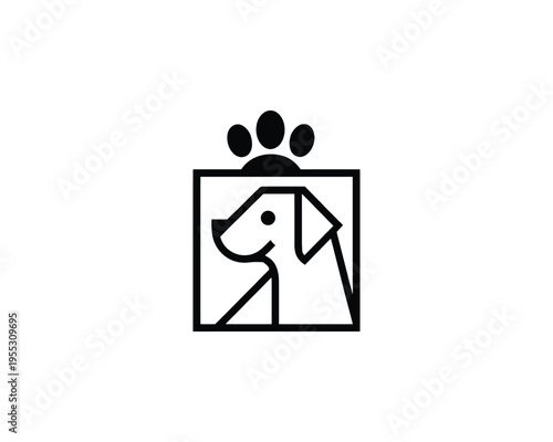 Dog Paw Print Logo Symbol on Square Frame Minimalist Pet Vector Illustration