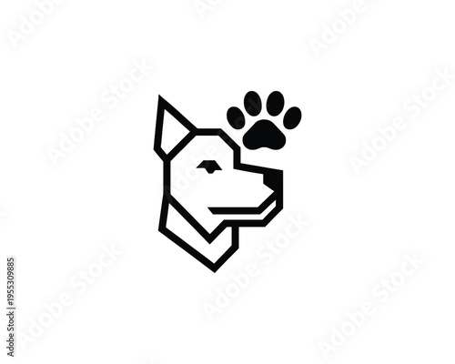 Geometric Dog Head with Paw Print Logo Minimalist Pet Design Vector Graphic