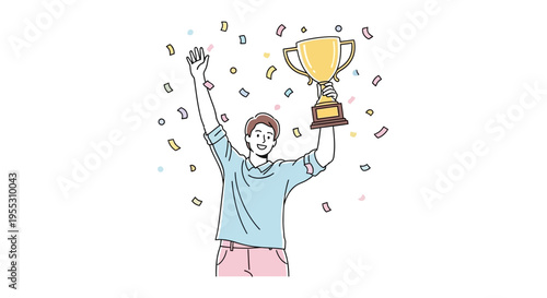 Man holding trophy and celebrating victory.