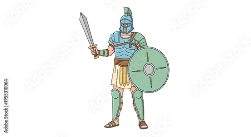 Ancient warrior in armor standing.