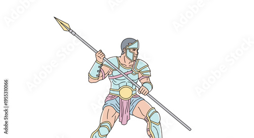 Ancient warrior with spear and armor.