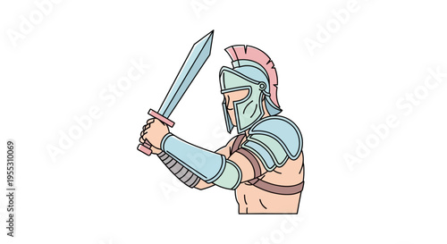 Ancient Roman Warrior Holding Sword.