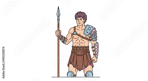 Cartoon muscular man with spear armor.
