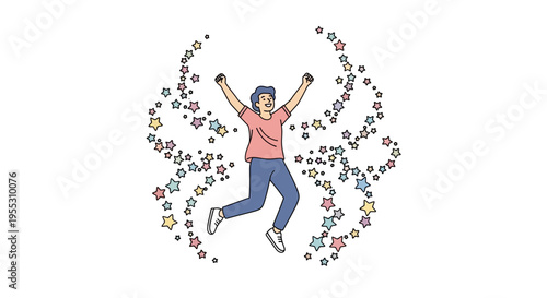 Woman jumping with confetti celebration.