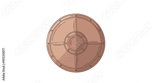 Copper colored coin with cross lines.