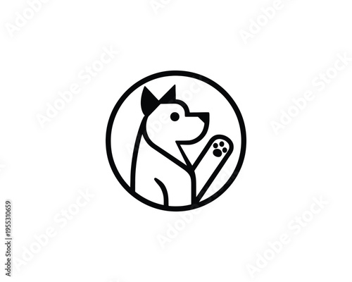 Dog Paw Logo Circular Outline Illustration Simple Minimalist Style Pet Care
