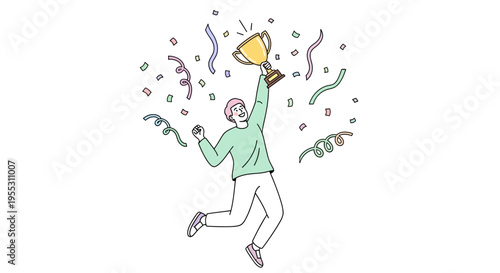 Man Holding Trophy and Celebrating Victory.