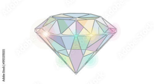 Large Diamond Gemstone with Facets Shining.