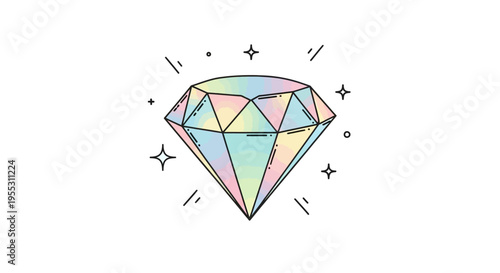 Colorful Diamond Gemstone Illustration Closeup.