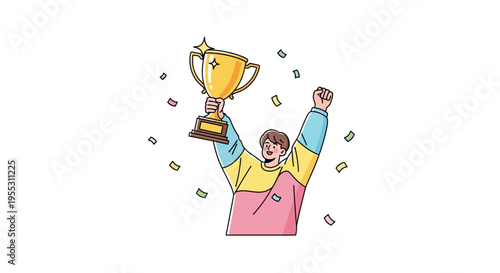 Man Holding Up a Trophy Cup.