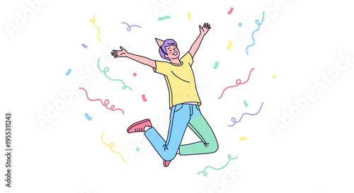 Young Adult Celebrating with Jumping.