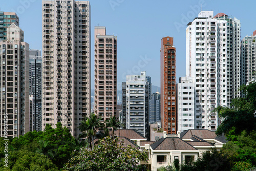 Hong Kong, China – March 23, 2024: High-rise residential buildings with sea view in Hong Kong