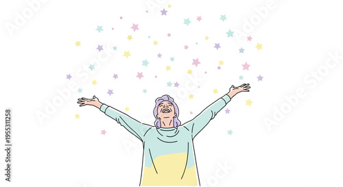 Woman with arms outstretched in joy.