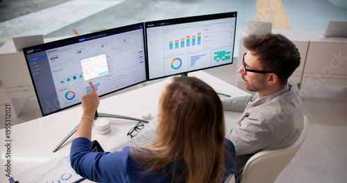 Photos Corporate Team Working Together With Enterprise ERP Software For Financial