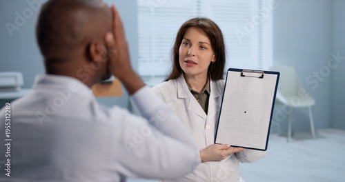 Foto Doctor And Nurse Examine A Patients Sight Using A Laptop