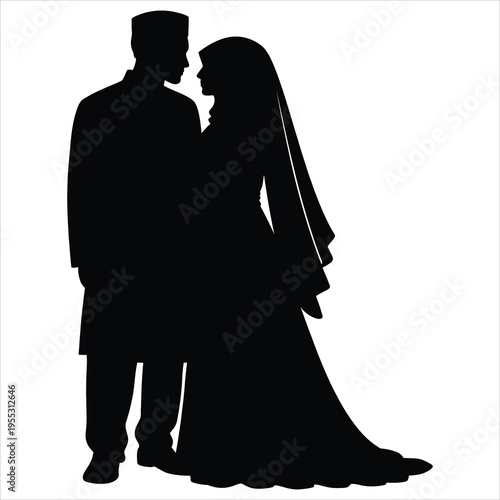 Silhouette of a muslim couple on their wedding day