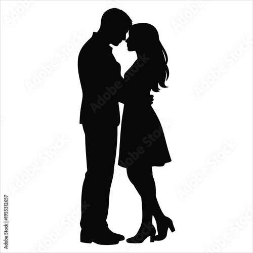 A man and woman share a romantic forehead kiss