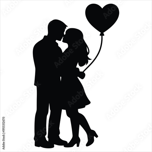 A couple kissing with a heart shaped balloon