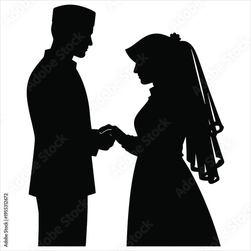 A black silhouette of a man and woman holding hands
