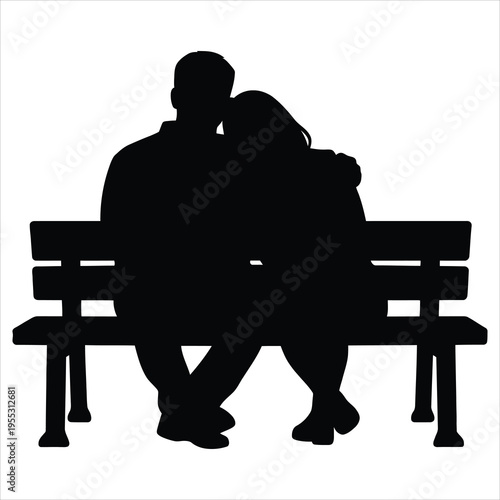 Silhouette of a man and woman sitting on a bench