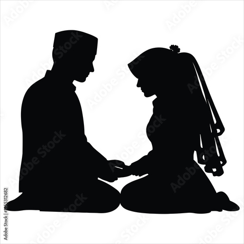 A black silhouette of a man and woman holding hands