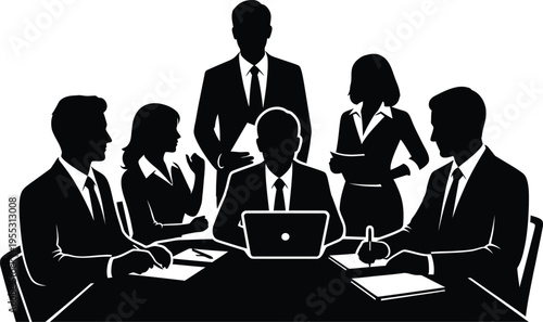 Business team meeting in a conference room with a laptop