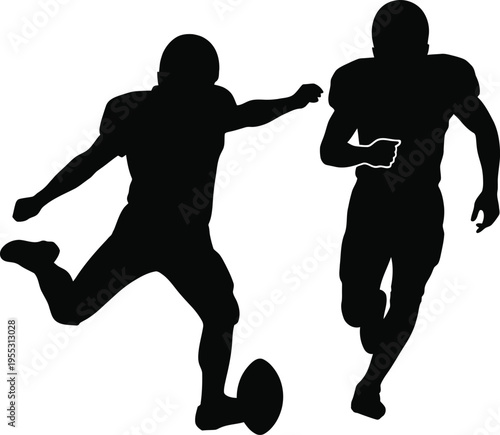 Two american football players in motion silhouette