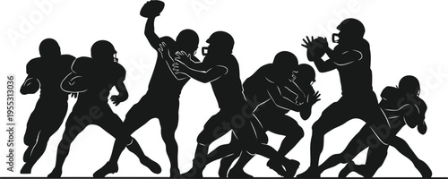 American football players in action silhouette