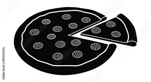 Black and white pizza with a missing slice a striking silhouette