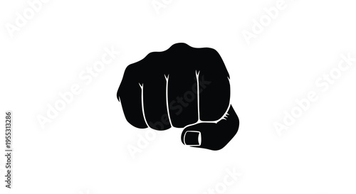 A powerful clenched fist presented in stark black silhouette