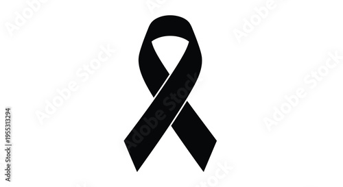 A black ribbon awareness symbol with a flowing dramatic silhouette
