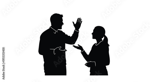 Business professionals interacting a man and woman in discussion silhouette