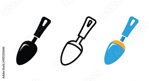 Three garden trowels in varying styles including a dark silhouette
