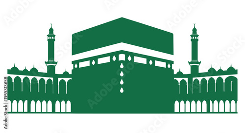Green silhouette of the al masjid an nabawi mosque in madinah silhouette
