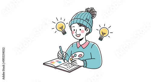 Woman wearing hat writing notebook.