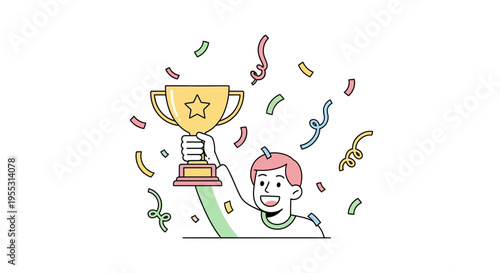 Man Holding Up a Gold Trophy.