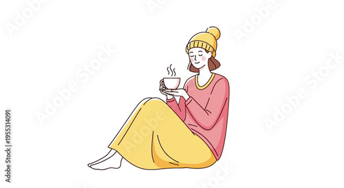 Woman sitting with a cup.