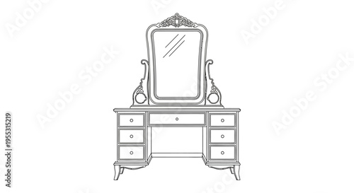 Vintage dressing table with ornate mirror and drawers antique furniture design home decor interior decoration