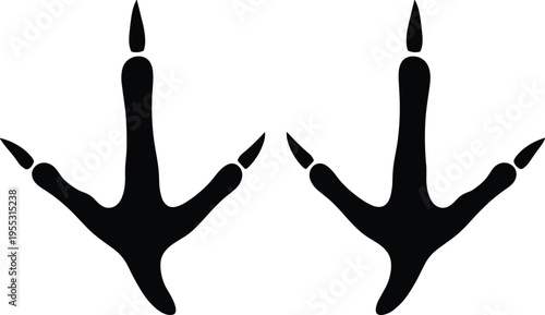 Turkey footprint silhouette vector illustration set, black bird track icons, cad drawing flat vector illustration, flavector, isolated on white background.