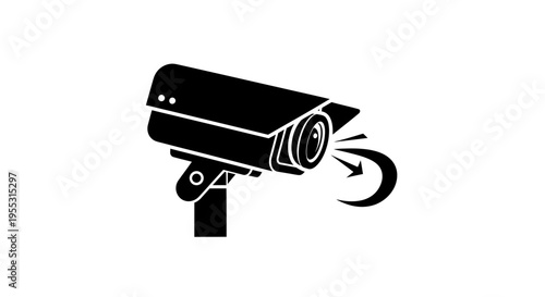 Security camera rotating on a mount with motion lines surveillance concept