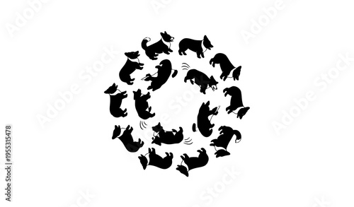 Corgi Dog Silhouettes Circular Composition Black Minimal Vector Design for Logo and Decoration