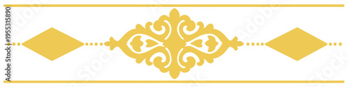 gold ornamental border with vintage decorative flourish elegant divider design symmetrical scrollwork classic luxury element isolated on white background