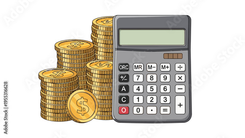 Calculator and Gold Coins.