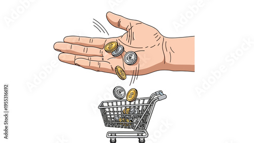 Coins Falling into Cart.